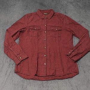 Eddie Bauer Flannel Button Up Shirt Womens S Red Black Check Pocket Outdoor